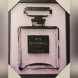 Chanel No. 5 Perfume Bottle Glass Framed Wall Art Purple